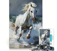 White Horse Running Through Waves Adults 1000 Piece Jigsaw Puzzle Memory Fun Game Clean Cut Sturdy Components Unique Gift for Stress Relief (50x75cm)
