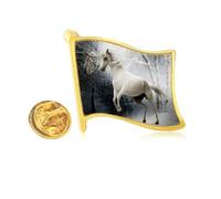 White Horse Science Nature Scenery Golden Metal Flag Lapel Pin Badge