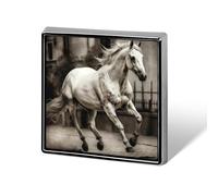 White Horse Square Lapel Pin Women's Novelty Buttons & Pins Metal Badge Cute Brooch Pin Retro Pinback Badge Fashion Bag Pins for Hat Backpacks Tie Suit Wedding Party Accessory
