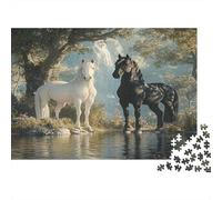 White Horse Standing 1000 Piece Jigsaw Puzzle for Adults, Thick Cardboard Puzzle, Two Horses, Challenging Brain Teaser, Stress Relief & Relaxation Activity, Idea 70x50cm/1000pcs