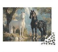 White Horse Standing Recycled Cardboard Jigsaw Puzzle 1000Pc for Hobbyists TwoHorses Challenging & Brainteasing 38x26cm/1000pcs