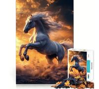 White Horse Sunset Adults Puzzles 1000 Piece Jigsaws Recall Skill Fun High Precision Die Cut Easy to Learn Family Enjoyment (50x75cm)