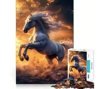 White Horse Sunset Jigsaw 1000 Pieces Focus Building Toy Zero Gap Rewarding Activity for Rainy Days (38x26cm)