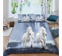 White Horse Super King Duvet Cover Set 3D Printed Farm Animals Bedding Set Ultra Soft Microfiber Quilt Cover 220x260 cm for Double Bed with 2 Pillowcases with Zipper A/1500