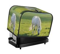 White Horse Toaster Cover 2 Slice, Waterproof Bread Machine Covers with Pockets Universal Size Kitchen Small Appliance Cover with Handle, Dust and Fingerprint Protection