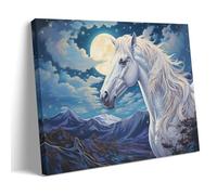 White Horse Under Moon Wall Art for Living Room Snowy Mountains Abstract Animal Paintings on Canvas Wall Art Poster for Home Decorations Wall Decor