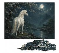 White Horse Under The Moon Wooden Jigsaw 1000 Pieces for Adults | Gift for adults who enjoy detailed hobbies: indoor weekend activity on quiet evenings.
