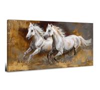 White Horse Wall Art Rustic Farmhouse Animal Canvas Painting for Living Room Gold Background Horses Running Pictures Western Country Wildlife Canvas Artwork for Bedroom Office Home Decorations 20x40"