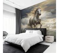 White Horse Wallpaper for Living Room, Galloping Horse Wall Mural for Bedroom 500x350 cm, Non-Woven Photo Wallpaper, Home Decor D&O90
