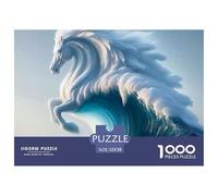 White Horse Wave 1000 Piece Jigsaw Puzzle Jigsaw Puzzle for Adults Ocean Scene Relaxing Gift 52x38cm/1000pcs