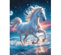 White Horse with A Unicorn Horn 300 Pieces Classic Jigsaw Puzzle Wildlife Pet Puzzle for Adults Concentration Training Wall Art Mental Exercise Halloween Thick Cardboard 300 PCS