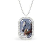 White Horse with Winter Holly Red Berries Wreath Rectangle Pendant Necklace Silver Women Jewelry Alloy Keychain Tag Jewelry