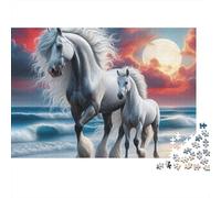 White Horses Beach Puzzle 1000 Pieces Adults Teens Leisure Time Brain Exercise Sturdy Box 38x26cm/1000pcs