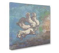 White Horses by Odilon Redon Canvas Print | Gallery Wrapped 30mm Frame Wall Art | 14x14 inches | Ready to Hang | Modern Animals Picture | Living Room Bedroom Lounge Office