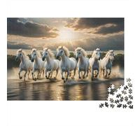 White Horses Gallop 1000 Pc Premium Cardstock Jigsaw Puzzle Senior Jigsaw Enthusiasts Decompression Training Wall Decor 70x50cm/1000pcs