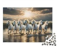 White Horses Gallop 1000-Piece Jigsaw Puzzle for Adults Recycled HorseHerd Cardboard Classic Educational Games Decoration 38x26cm/1000pcs