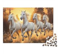 White Horses Galloping-Wild Nature Scene StyleJigsaw Puzzle Animal Child Educational Game Wall Decor Safe for Toddlers 1000 Pieces 38x26cm/1000pcs