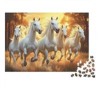 White Horses Galloping-Wild Nature SceneJigsaw Puzzle Animal Brain Training Recycled Logic Concentration Activity 1000 Pieces 52x38cm/1000pcs