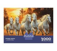 White Horses Jigsaw Puzzle 1000 Piece Jigsaw Puzzle Paper for Adults Sunset View Puzzle Game for Family Relax Focus Home Decor Gift 70x50cm/1000pcs