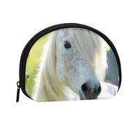 White Horses Printed Small Coin Purse, Semicircular Coin Wallet with Zipper Portable Mini Coin Pouch, Kids Purse for Women Men