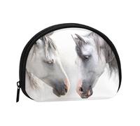 White Horses Printed Small Coin Purse, Semicircular Coin Wallet with Zipper Portable Mini Coin Pouch, Kids Purse for Women Men