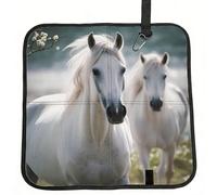 White Horses Sitting Pad Lightweight Waterproof Folding Seat Pad Compact Portable Camping Seat Mat Memory Foam Travel Seat Cushion for Hiking, Picnics, Outdoor 15.8 x 15.8 in