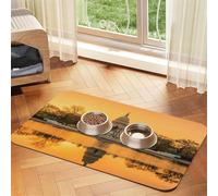 White House Lake View Patterned Pet Feeding Mat with Water-Absorbing PU Top & Rubber Base - Anti-Slip Dog Cat Food Mat for Cats, Dogs & Pets, 40x60cm