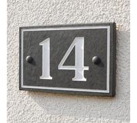White House Number Plaque Deeply Engraved with Decorative Border 15cm x 10cm Natural Grey Slate Custom Address Name Sign Traditional Font Personalised One Two Or Three Digit Door Numbers For Garden