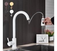 (White) Household Professional Stainless Steel Kitchen Pull-out Pull-down Kitchen Faucet+4 X Wall Hook