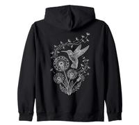 White Hummingbird and Dandelion Seeds Line Art Zip Hoodie