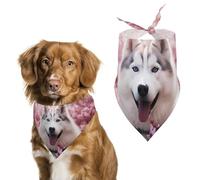 White Husky Dog in Cherry Flowers Dog Bandana Puppy Cat Scarfs Bibs Washable Triangle Kerchief Pet Gifts