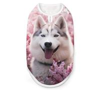 White Husky Dog in Cherry Flowers Dog Shirt Pet Clothes Summer T-Shirts Sleeveless Tank Top for Small Puppy Cat