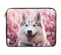 White Husky Dog in Cherry Flowers Laptop Sleeve Bag Protective Laptop Carrying Case Cover for 10/12/13/15/17 Inch