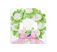 White Hydrangea Flowers Wreath American Flag Double Gang Toggle Light Cover Wall Plate Switch Decor Standard Size - 11.4x11.4cm
