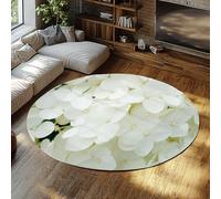 White Hydrangea Round Rug Soft Floral Circle Washable Area Rugs for Bedroom Nursery Living Room Elegant Minimal Bloom Floor Mat Non-slip 135cm