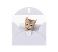 White HYTTER Little cat on white paper Prints Greeting Card for Christmas, Birthdays, and Anniversaries