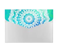 White Indian Mandala On Turquoise 6 Pockets Expanding File Organizer, File Manager Flap and Snap Button Closure for Student Teacher Doctor School 13 x 9.1 inch