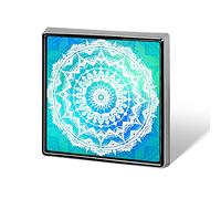 White Indian Mandala On Turquoise Square Badge Smooth Surface Lapel Tie Pin, Lightweight Badge for Women Men Office Worker Nurse Teacher Student Shirts Backpack