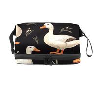 White Indian Runner Ducks Double Layer Cosmetic Bag for Women and Girls, Travel Toiletry Bag Makeup Handy Pouch Organiser Bag with Brush Compartment