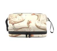 White Indian Runner Ducks Double Layer Cosmetic Bag for Women and Girls, Travel Toiletry Bag Makeup Handy Pouch Organiser Bag with Brush Compartment