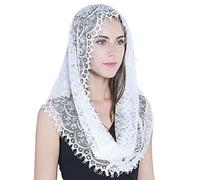 White Infinity Scarf Mantilla - Catholic Veil Church Veil Head Covering Latin Mass, White, Medium