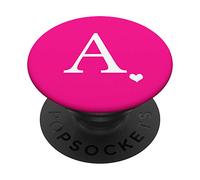 White Initial Letter A heart Monogram on Hot Pink PopSockets PopGrip: Swappable Grip for Phones & Tablets