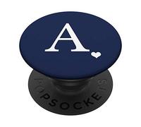 White Initial Letter A heart Monogram on Navy Blue PopSockets PopGrip: Swappable Grip for Phones & Tablets