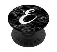 White Initial Letter E Monogram Black Marbled Design Pattern PopSockets Adhesive PopGrip
