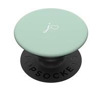 White Initial Letter J Heart Minimalist Green PopSockets PopGrip: Swappable Grip for Phones & Tablets