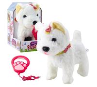 White Interactive Dog On Leash Plush