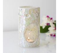 Elegant White Iridescent Glass Pillar Crackle Oil Burner - 14.5cm x 7.5cm (1 Pc.) - Luxurious Design, Premium Material, Aromatherapy Accessory - Ideal for Home & Office Decor