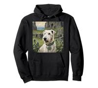 White Irish Wolfhound Highlands Celtic Ruins Thistle Dog Pullover Hoodie