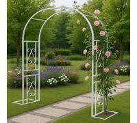 White Iron Garden Arch Trellis for Climbing Plants Rustproof Outdoor Wedding Arbor with Base 102.4"x15.8"x90.6" Elegant Garden Archway for Vines & Flowers