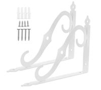 White Iron Shelf Brackets Wall Mounted 90 Degree Support | Screw Hole Design, Mounting Accessory Included, Light Weight Build, for Retail Display Shelving and Kitchen Use